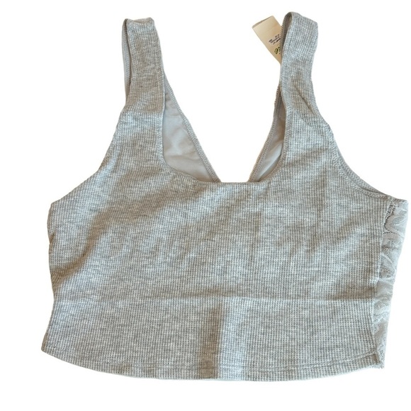 Aerie Floral Lace Front Waffle Knit Back V Neck Wide Strap Bralette Gray Size S - Picture 2 of 6
